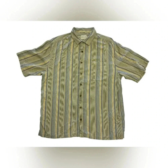 Joseph & Feiss Button  Down Shirt 100% Silk Wood Buttons Yellow/Blue Size 2XL - Picture 4 of 8